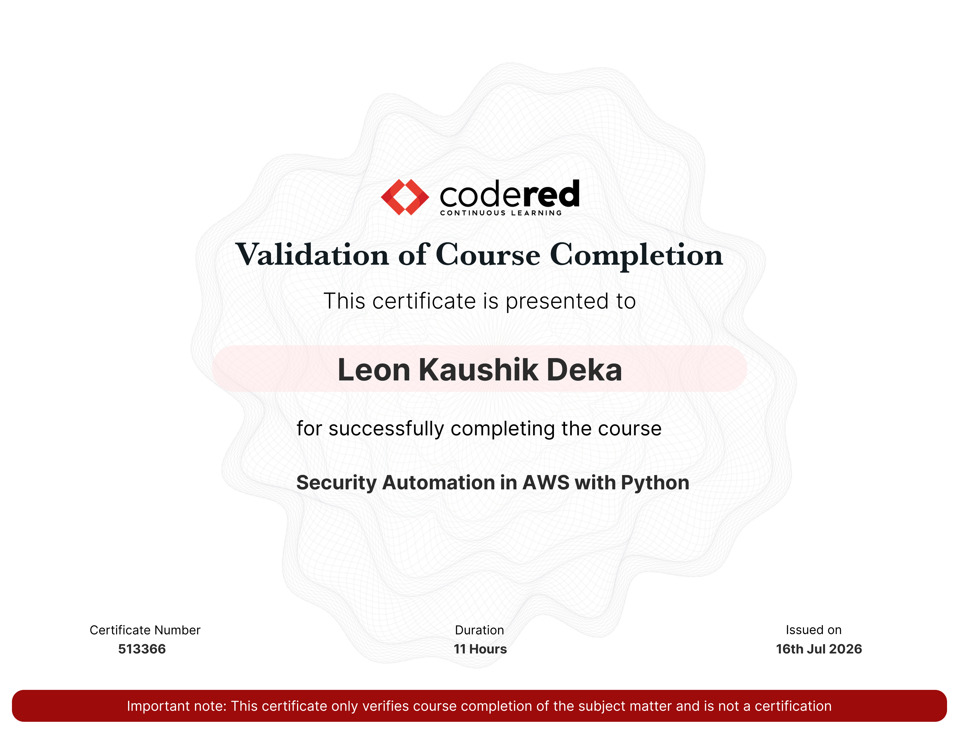 Security Automation in AWS with Python certificate